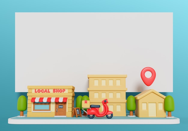 Renderizado en 3D de un cartel en blanco de ventas de entregas
