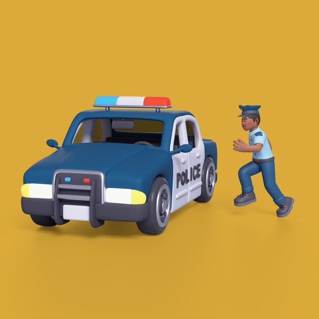Renderizado en 3D del coche de la policía