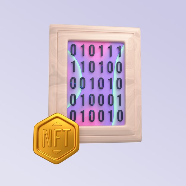 Renderizado en 3D del diseño del icono de NFT