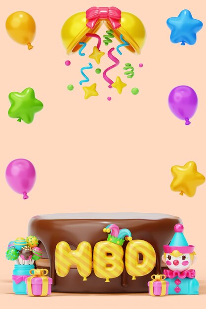 Renderizado en 3D del diseño del podio de cumpleaños