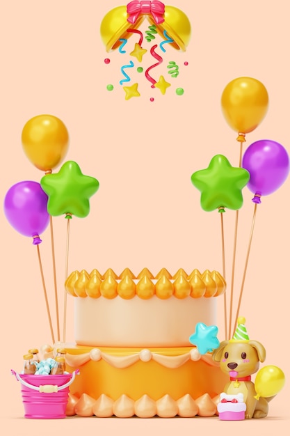 Renderizado en 3D del diseño del podio de cumpleaños