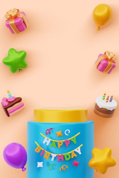 Renderizado en 3D del diseño del podio de cumpleaños