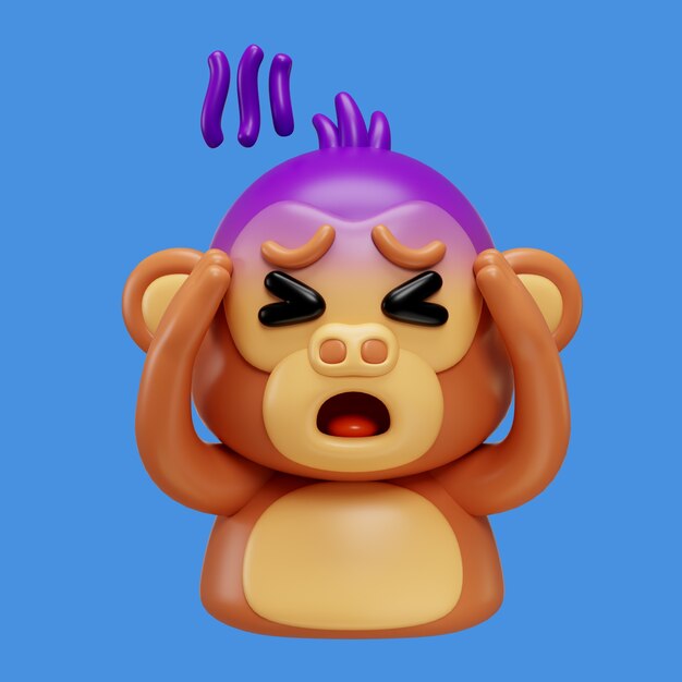 Renderizado en 3D del emoji del mono
