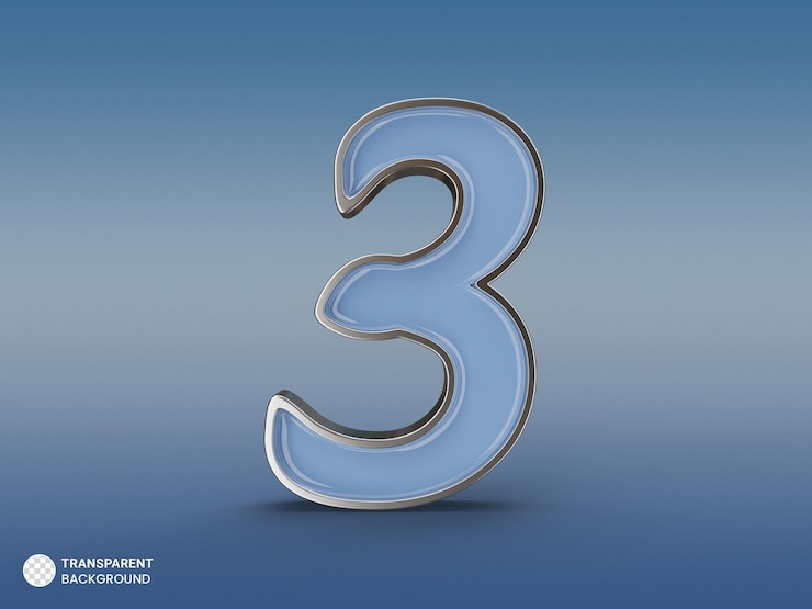PSD gratuito renderizado en 3d en estilo azul número 3 plateado