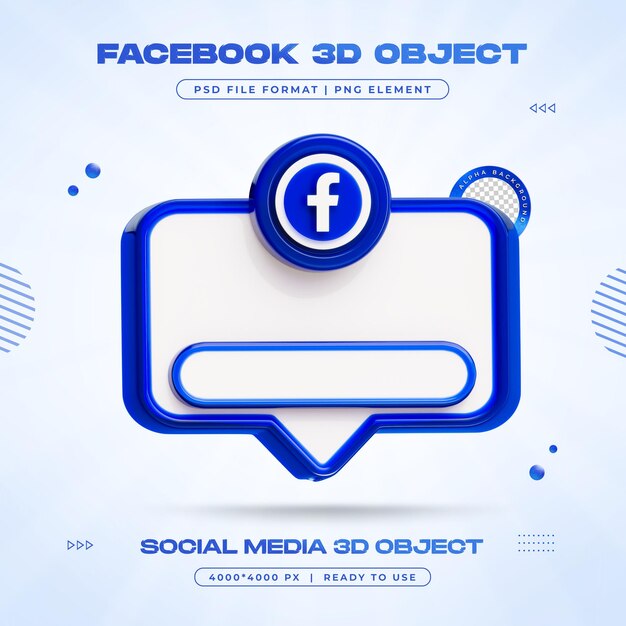 Renderizado en 3D de Facebook Element Social Media aislado para la composición