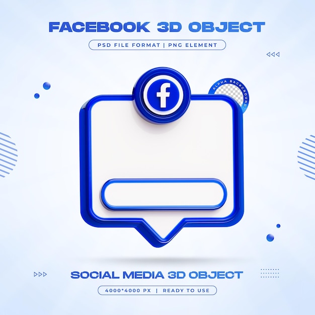 Renderizado en 3D de Facebook Element Social Media aislado para la composición