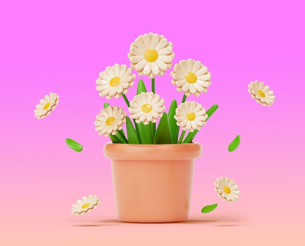 Renderizado en 3D de flores con fondo de naturaleza muerta