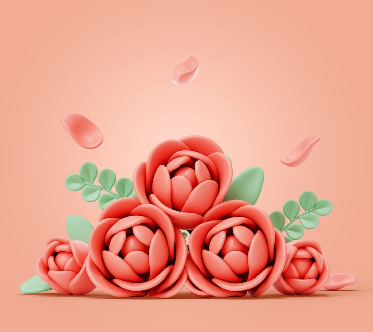PSD gratuito renderizado en 3d de flores y naturaleza muerta