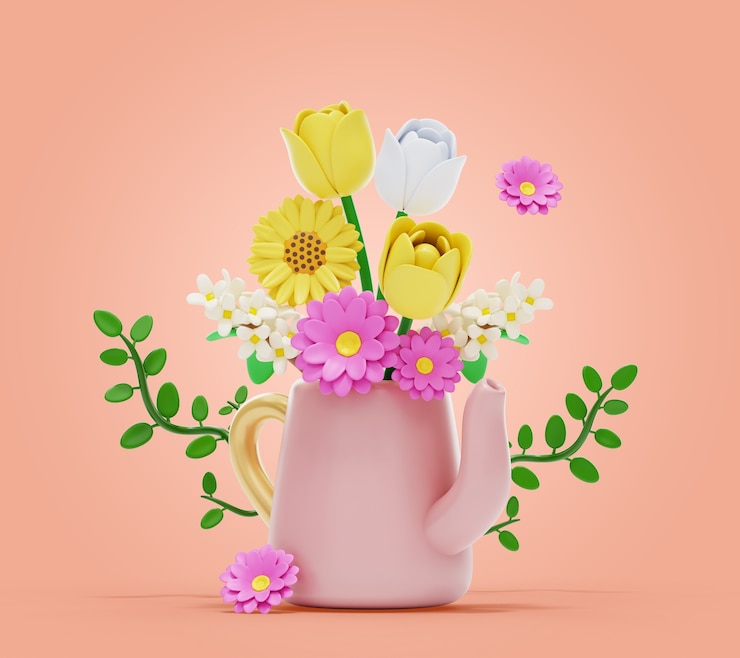 PSD gratuito renderizado en 3d de flores y naturaleza muerta