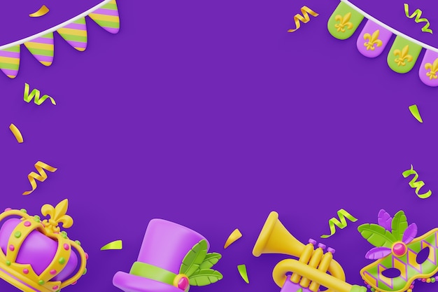 PSD gratuito renderizado en 3d del fondo del mardi gras