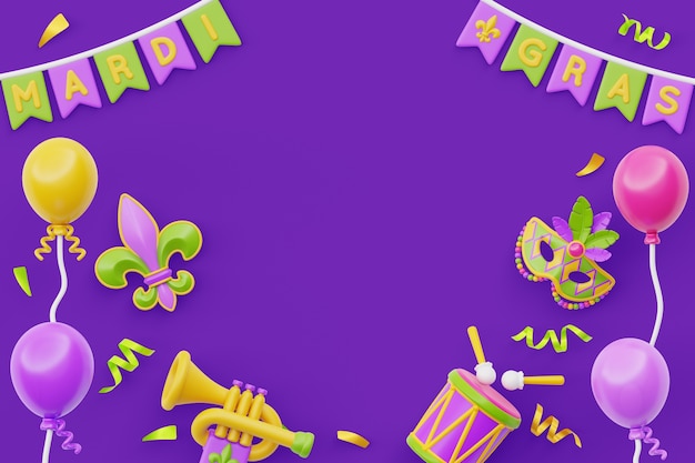 PSD gratuito renderizado en 3d del fondo del mardi gras