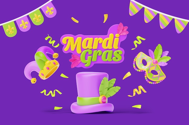 PSD gratuito renderizado en 3d del fondo del mardi gras