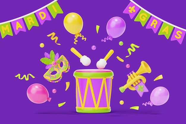 Renderizado en 3D del fondo del Mardi Gras