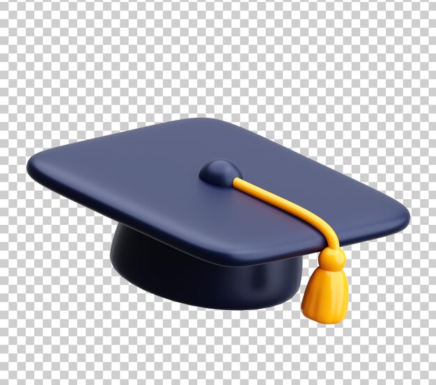Renderizado en 3D de una gorra de graduación con una taza amarilla