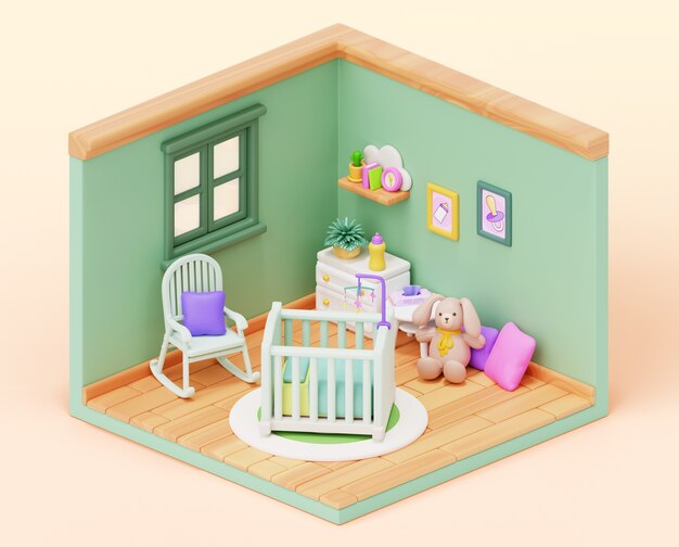 Renderizado en 3D de la habitación del bebé
