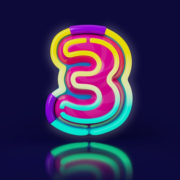 Renderizado en 3D del icono de número de neón