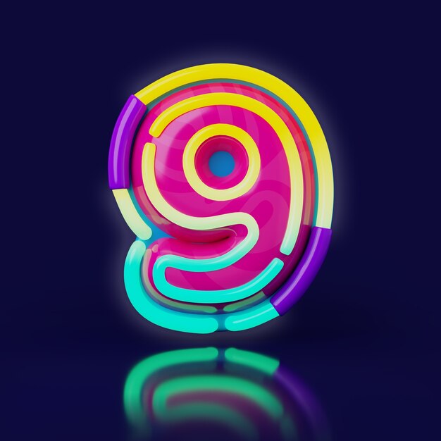 Renderizado en 3D del icono de número de neón