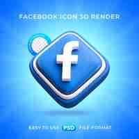 PSD gratuito renderizado en 3d del icono de las redes sociales de facebook