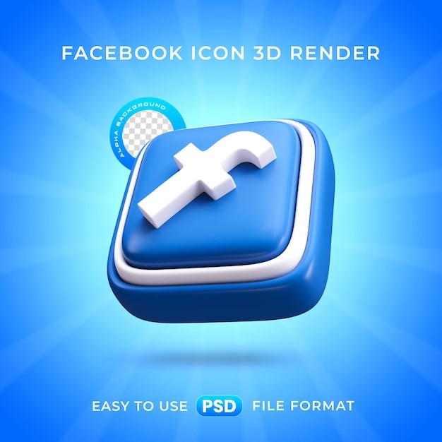 PSD gratuito renderizado en 3d del icono de las redes sociales de facebook