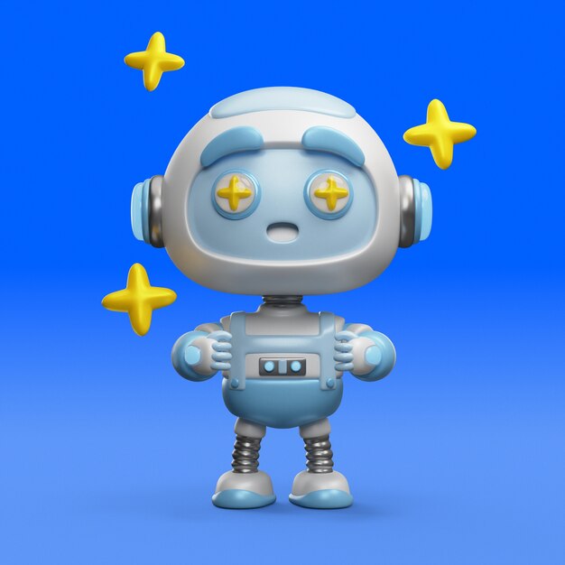 Renderizado en 3D del icono de un robot lindo