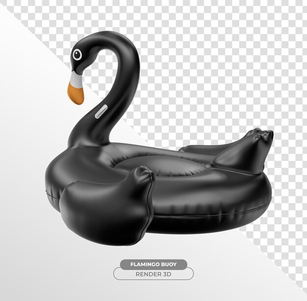 Renderizado 3D inflable Flamingo negro con fondo transparente