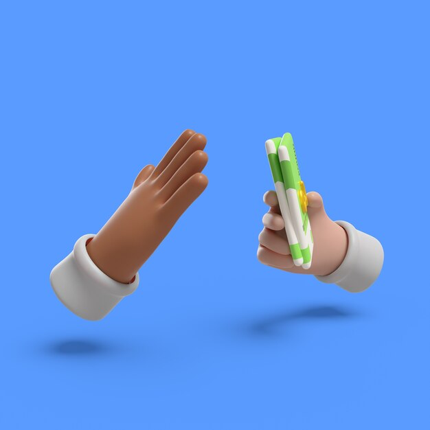Renderizado en 3D de manos con dinero
