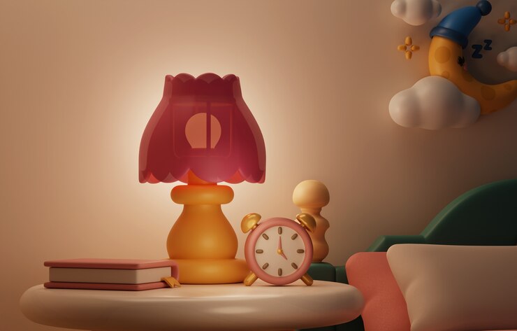 PSD gratuito renderizado en 3d de la mesa de noche con fondo de naturaleza muerta