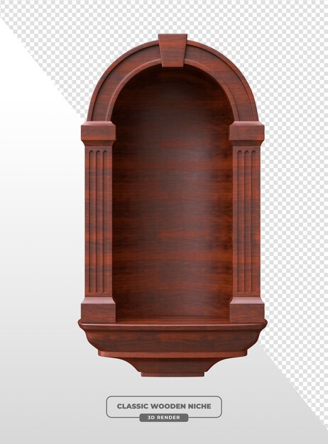 Renderizado 3D de nicho de madera clásico