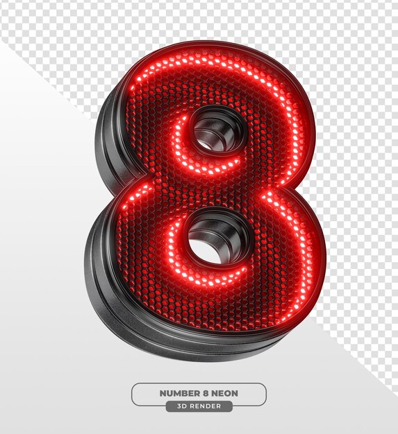 Renderizado en 3D del número de neón rojo 8