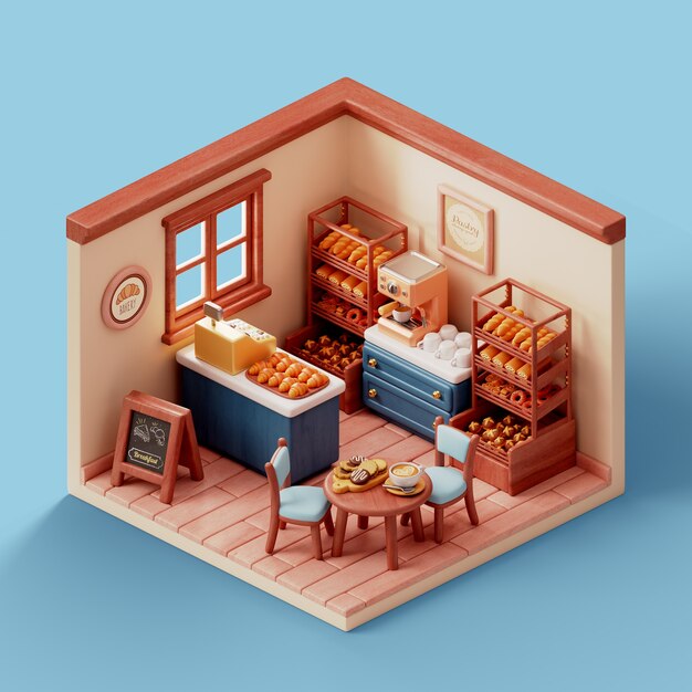 Renderizado en 3D de una panadería
