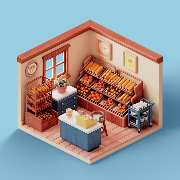 Renderizado en 3D de una panadería