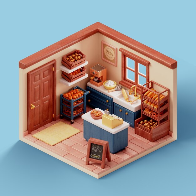 Renderizado en 3D de una panadería
