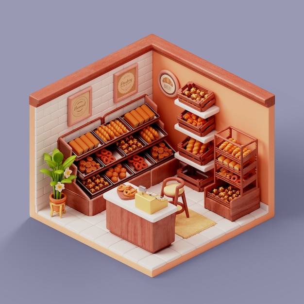 Renderizado en 3D de una panadería