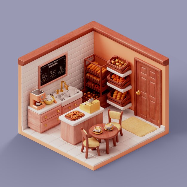 Renderizado en 3D de una panadería