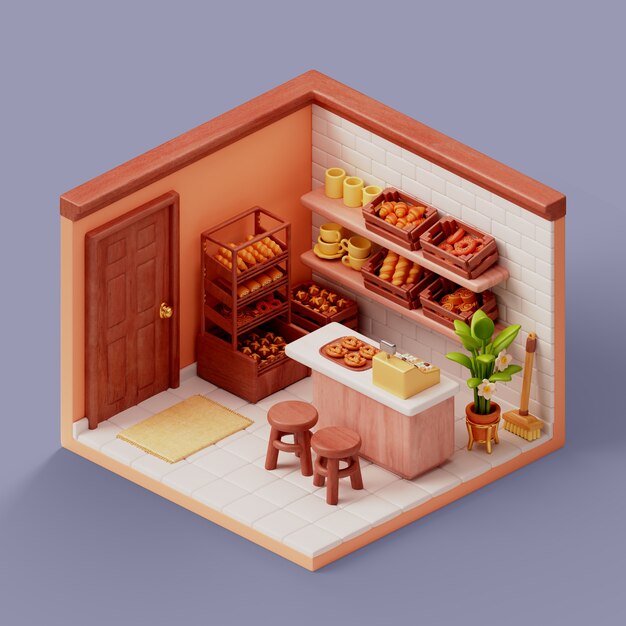 Renderizado en 3D de una panadería