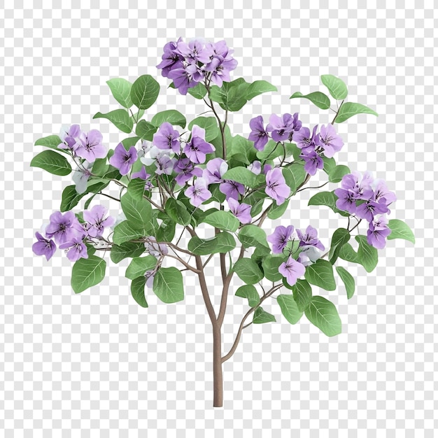 Renderizado en 3D de una planta con flores púrpuras