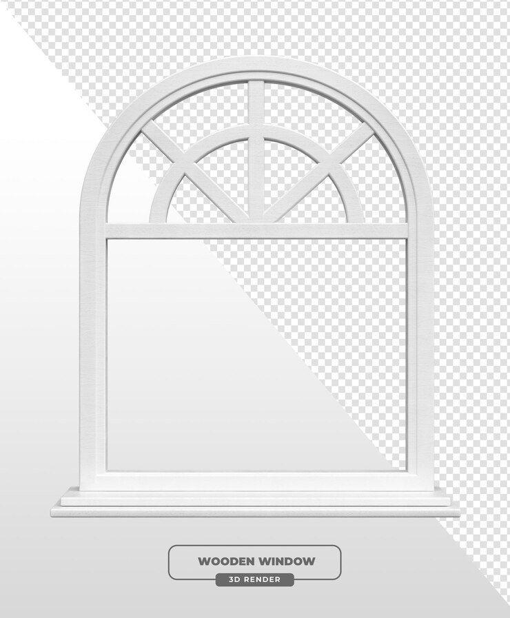 PSD gratuito renderizado en 3d de una ventana de arco de madera blanca