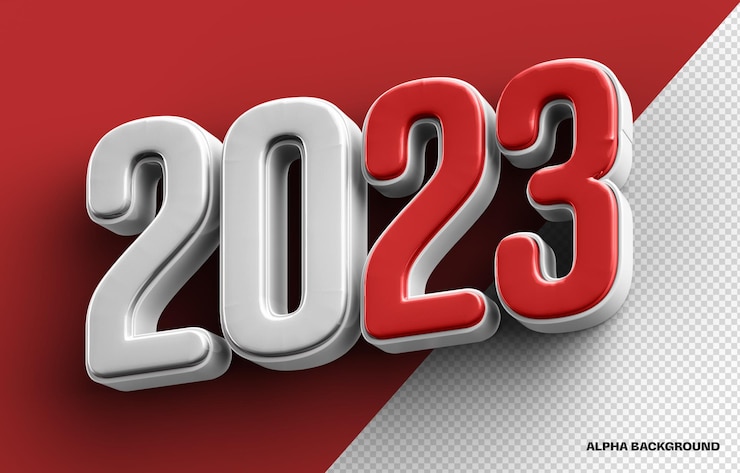 PSD gratuito representación 3d 2023 rojo con composición plateada.