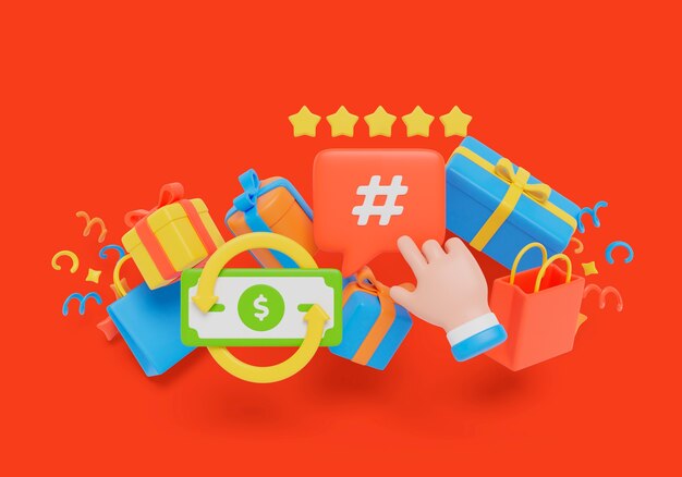Representación 3D de antecedentes de ventas y marketing.