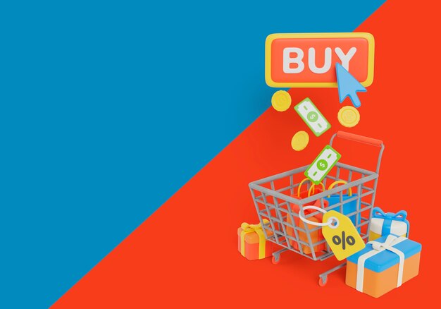 Representación 3D de antecedentes de ventas y marketing.