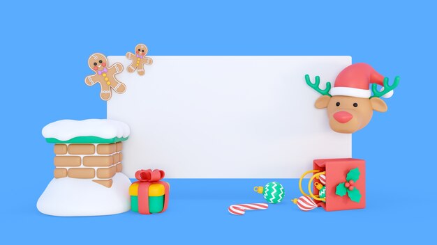 Representación 3D de banner de Navidad en blanco