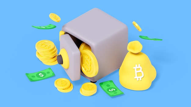 PSD gratuito representación 3d de bitcoin