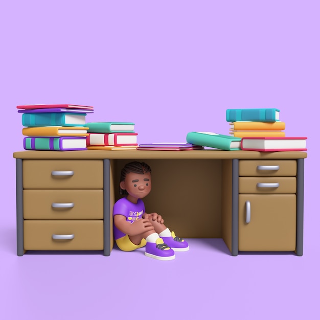 Representación 3D de una chica afro en el aula