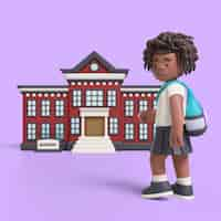 PSD gratuito representación 3d de una chica afro en el aula