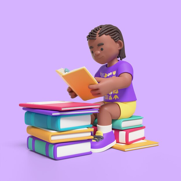 Representación 3D de una chica afro en el aula