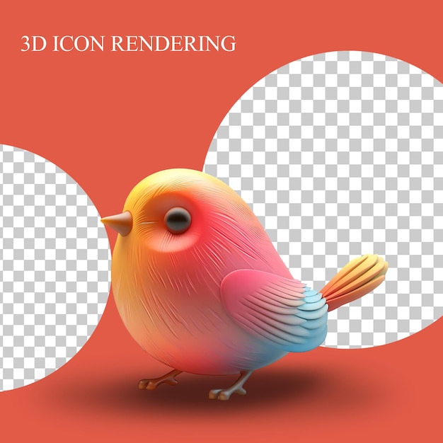 Una representación 3D colorida de un pájaro estilizado contra un fondo vibrante