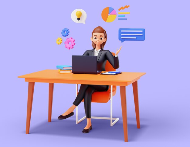 Representación 3D de la composición del personaje de empresaria