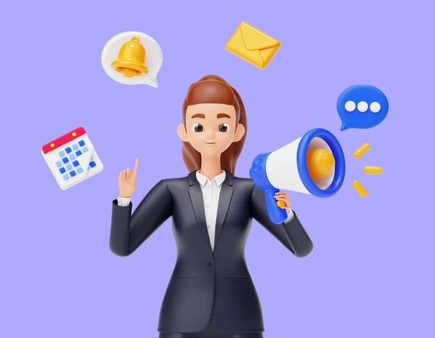 Representación 3D de la composición del personaje de empresaria