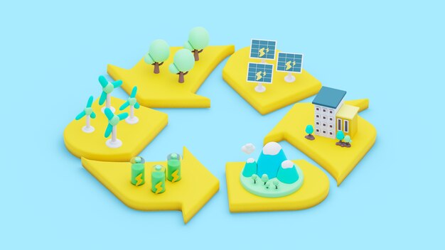 Representación 3d del concepto ecológico isométrico