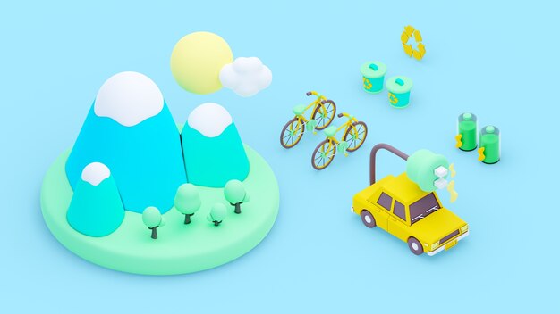 Representación 3d del concepto ecológico isométrico